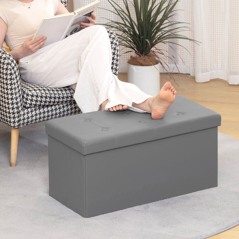 Foldable Storage Ottoman Bench With 89L Capacity Ideal For Bedroom Or Hallway Grey