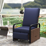 Rattan Garden Recliner Chair with Cushion Side Tray and Adjustable Footrest by Outsunny