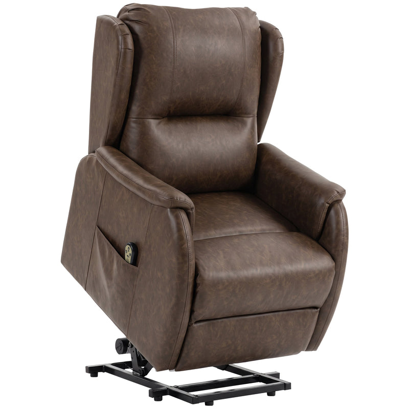 Electric Recliner Armchair Power Lift Brown - front view