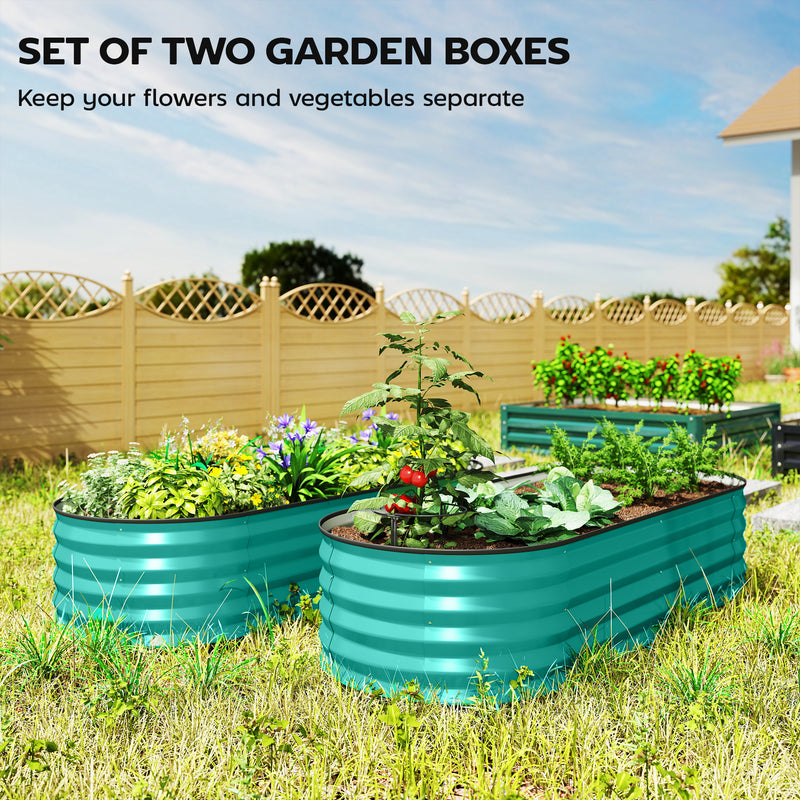 Galvanised Raised Garden Beds Set of 2 for Easy Outdoor Planting with Open Bottom