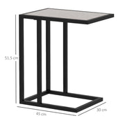 C Shape Bedside Table with Metal Frame and Marble Effect Top for Living Room, Grey