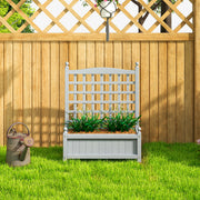 Wooden Raised Garden Planter With Trellis For Climbing Plants Indoor Outdoor Grey Outsunny