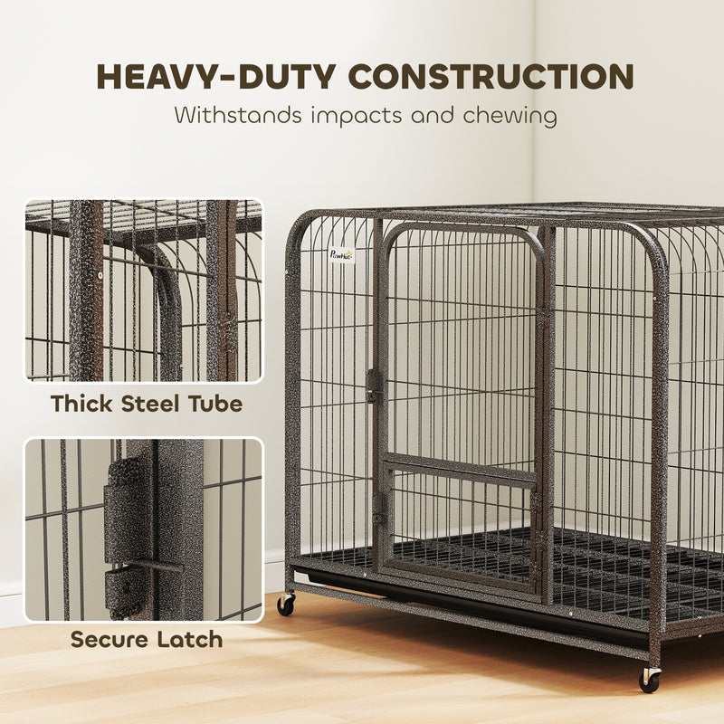 Heavy Duty Steel Dog Crate for Large Breeds with Easy Access and Lockable Wheels Black Pawhut