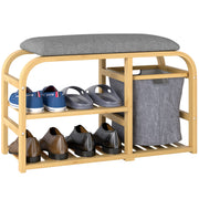 Bamboo Shoe Rack Bench with Padded Seat Natural Wood Finish by HOMCOM
