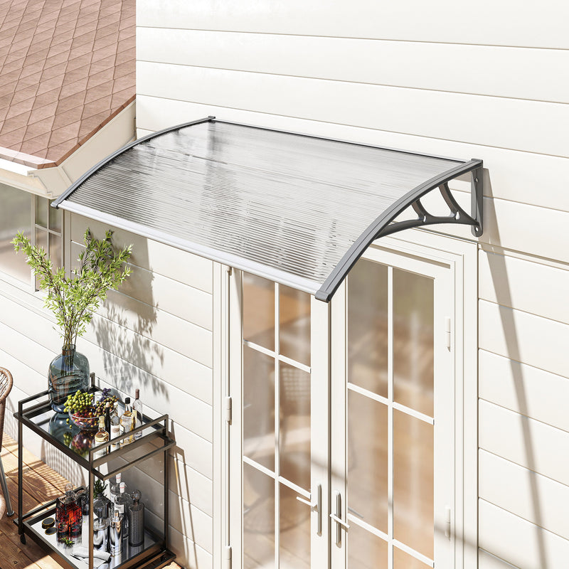 110x60cm Curved Outdoor Door Canopy Rain Shelter With UV Protection For Porch Window Or Entryway, Grey Polycarbonate