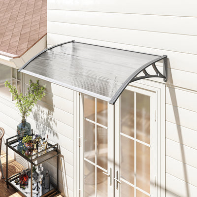 110x60cm Curved Outdoor Door Canopy Rain Shelter With UV Protection For Porch Window Or Entryway, Grey Polycarbonate