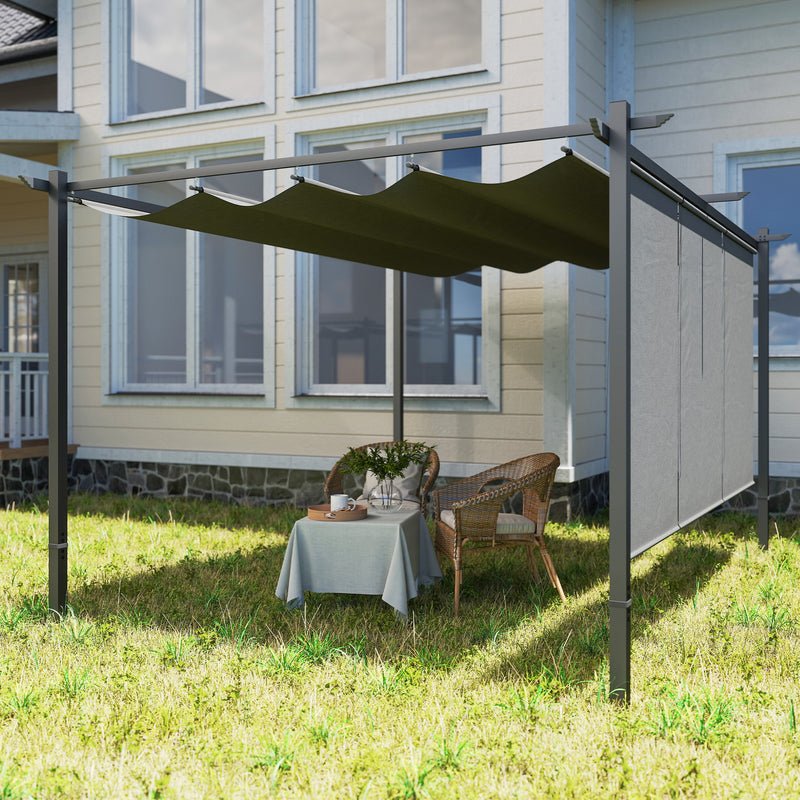 Grey 3 x 4m Metal Pergola with Retractable Canopy and UPF30+ Roller Shade by Outsunny