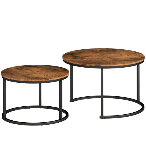 Set of 2 Round Nesting Coffee Tables with Metal Frame Ideal for Living Room Use Rustic Brown