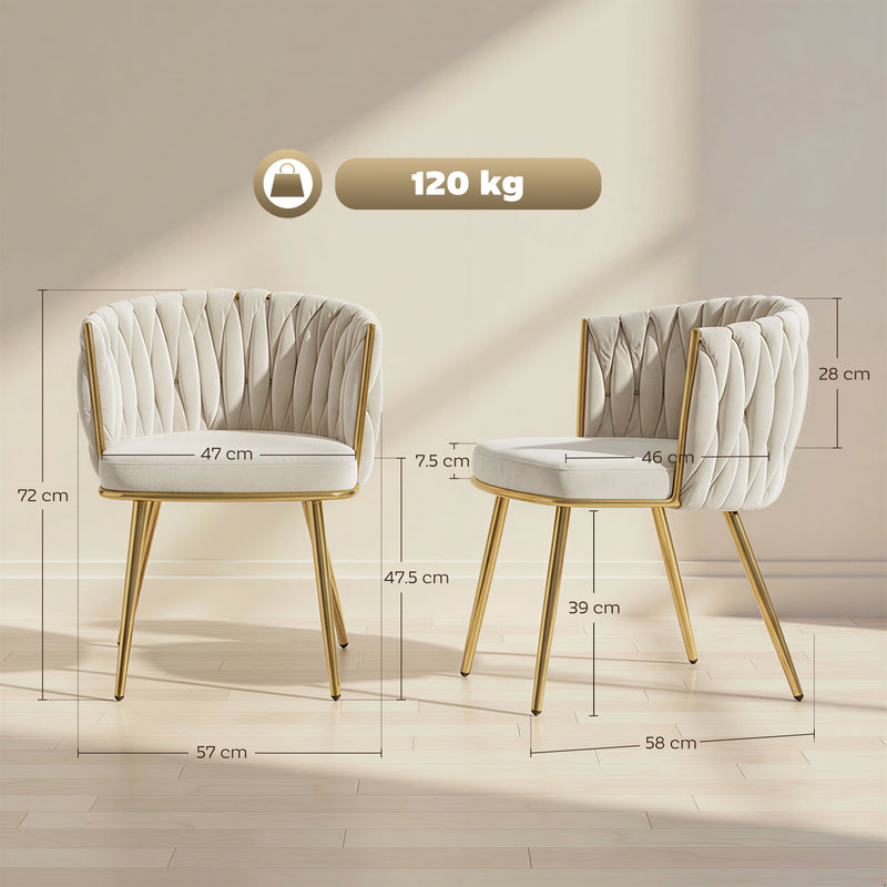 Velvet Dining Chairs With Gold Legs Set of 2  Woven Back and Armrests Ideal for Modern Homes
