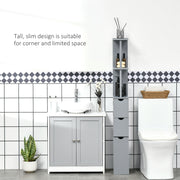 Tall Freestanding Bathroom Cabinet With Drawers And Open Shelves For Small Spaces Grey