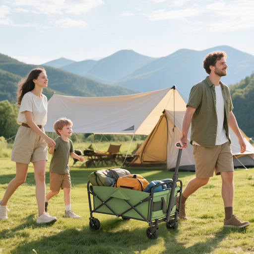 Heavy Duty Folding Festival Trolley With Adjustable Handle For Camping And Beach, Green