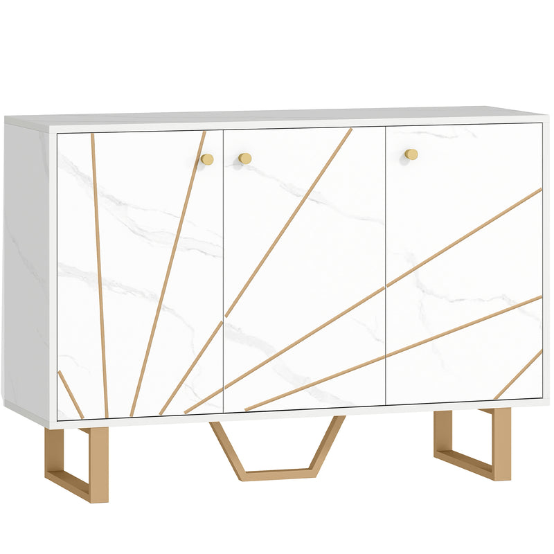 Modern Sideboard Storage Cabinet with Adjustable Shelves for Home Organisation, White Marble Tone