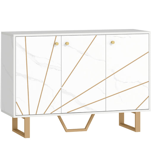 Modern Sideboard Storage Cabinet with Adjustable Shelves for Home Organisation, White Marble Tone