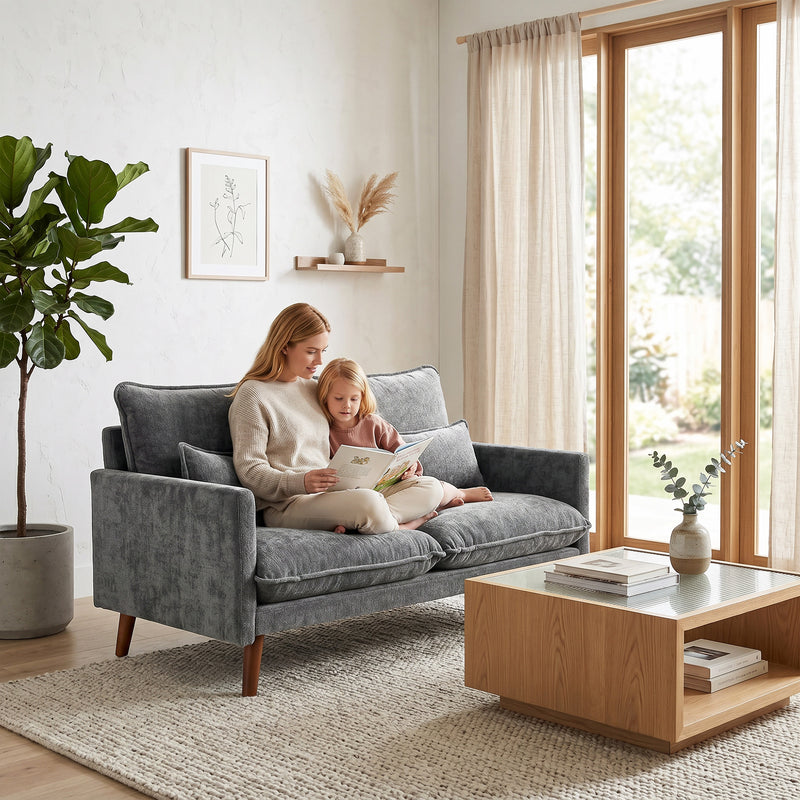 Compact 2 Seater Sofa for Small Living Rooms with Supportive Cushions Grey