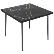 Black Square Garden Table for 4 with Marble Effect Glass Top and Steel Frame for Patio