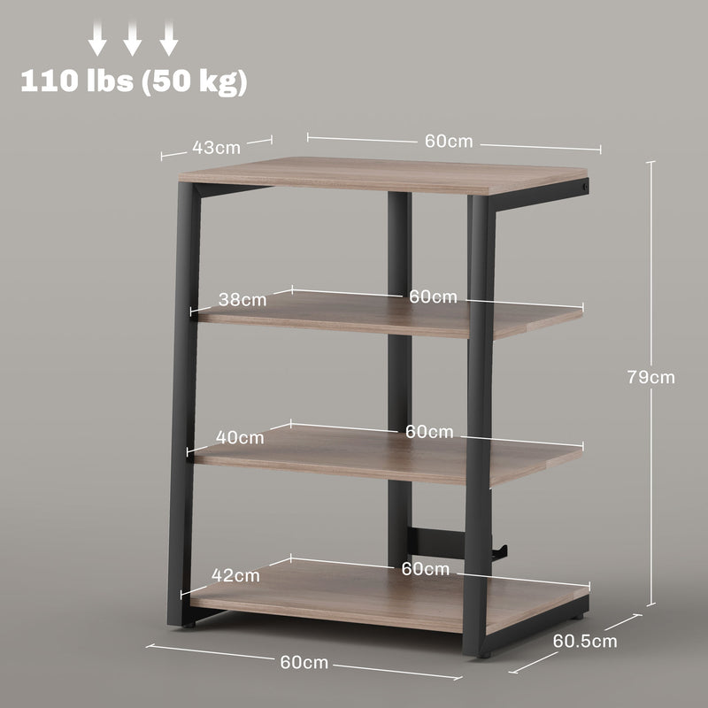HiFi Stand with Four Open Storage Shelves Ideal for Media and Equipment Organisation Grey