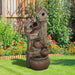 2-in-1 Waterfall Fountain with Birdhouse LED Lights and Pump Tree Trunk Design by Outsunny