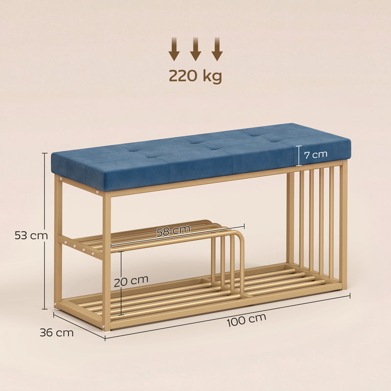 Shoe Storage Bench with Padded Seat for Hallway or Bedroom Organisation Dark Blue AOSOM