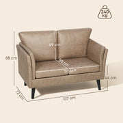 Light Brown Two Seater Leathaire Sofa with Padded Cushions for Lounge or Living Room