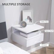 Set of 2 Wall Mounted Bedside Tables with Storage Shelf for Bedroom Space Saving, White