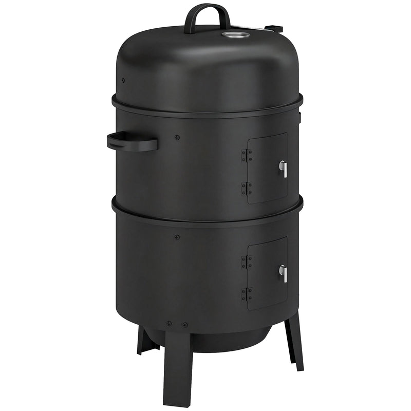 BBQ Smoker Grill and Fire Pit for Easy Outdoor Cooking with Two-Tier Cooking Space Black Outsunny