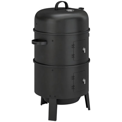 BBQ Smoker Grill and Fire Pit for Easy Outdoor Cooking with Two-Tier Cooking Space Black Outsunny