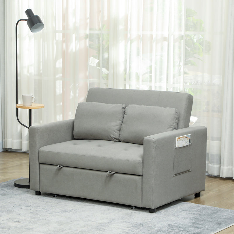Light Grey Velvet Feel Two Seater Sofa Bed with Cushioned Backrest by HOMCOM
