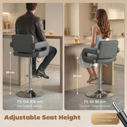 HOMCOM Bar Stools Adjustable Swivel Kitchen Chairs with Backrest Armrest Set of 2 PU Leather Grey AOSOM