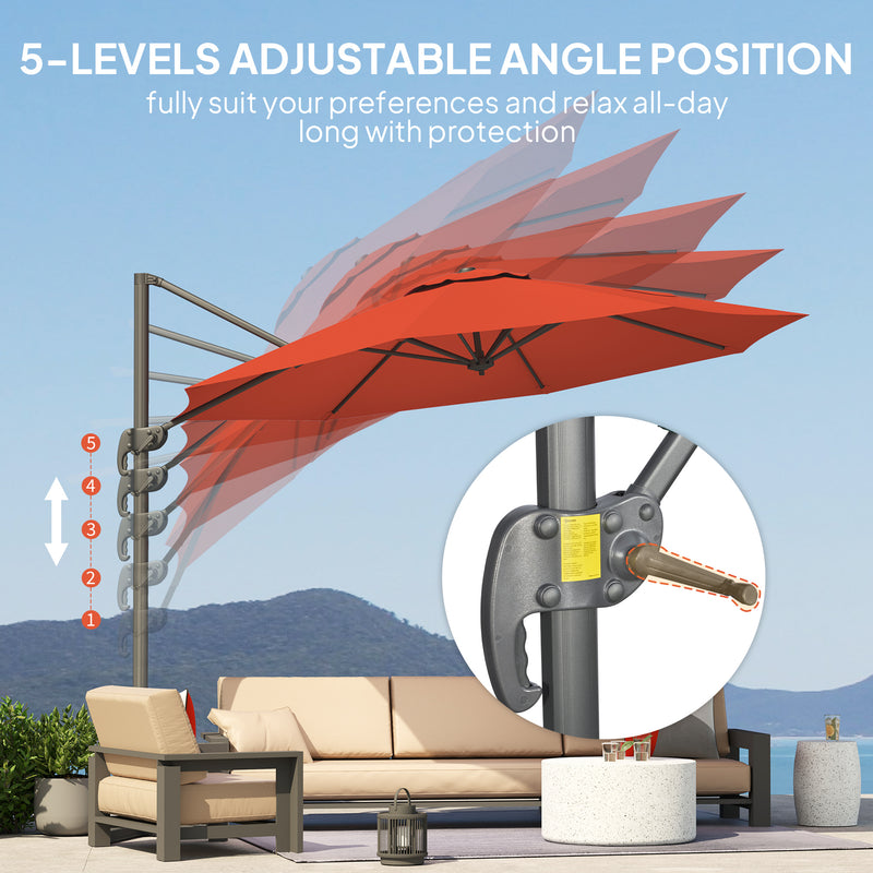 Orange 5 Position Overhanging Garden Parasol for Outdoor Shade by Outsunny