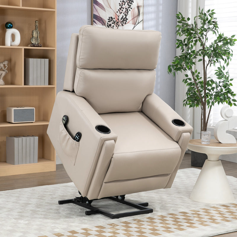 Electric Riser Recliner Chair with Massage and Heat for Comfortable Seating Support Beige