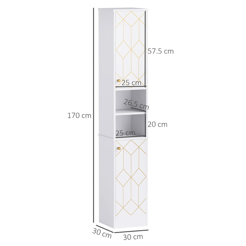Tall White Freestanding Bathroom Storage Cabinet With Doors and Adjustable Shelves by HOMCOM