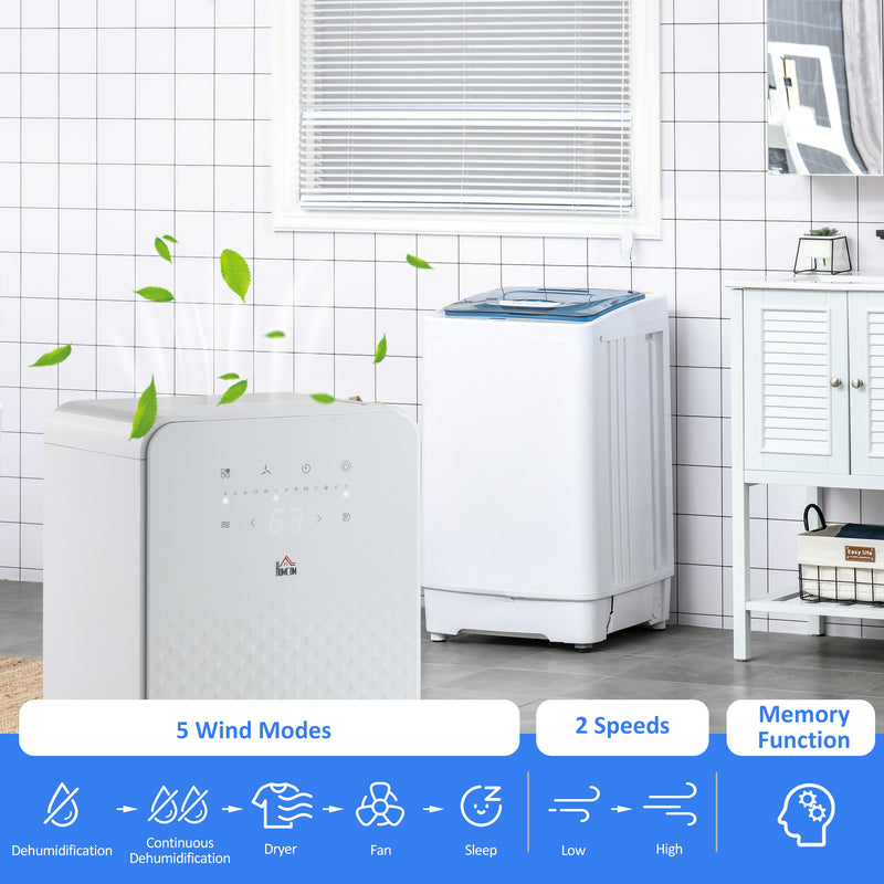 Portable 10L Dehumidifier with Air Purifier and 24H Timer for Home and Laundry Use, White