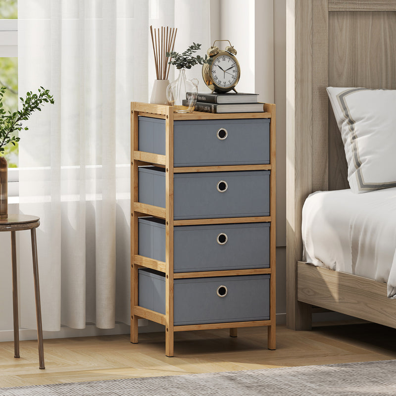 Slim Chest of Drawers for Small Bedroom Storage with Bamboo Frame and Fabric Drawers Natural AOSOM