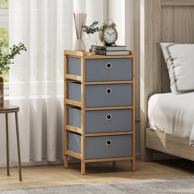 Slim Chest of Drawers for Small Bedroom Storage with Bamboo Frame and Fabric Drawers Natural AOSOM