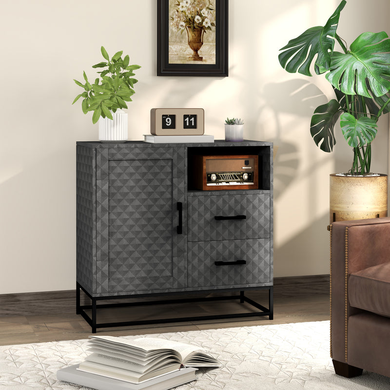 Grey Freestanding Sideboard with Adjustable Shelf Drawers and Open Storage Compartment by HOMCOM