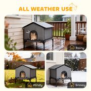 Waterproof Insulated Outdoor Cat House with Elevated Base for Feral Cats Grey AOSOM