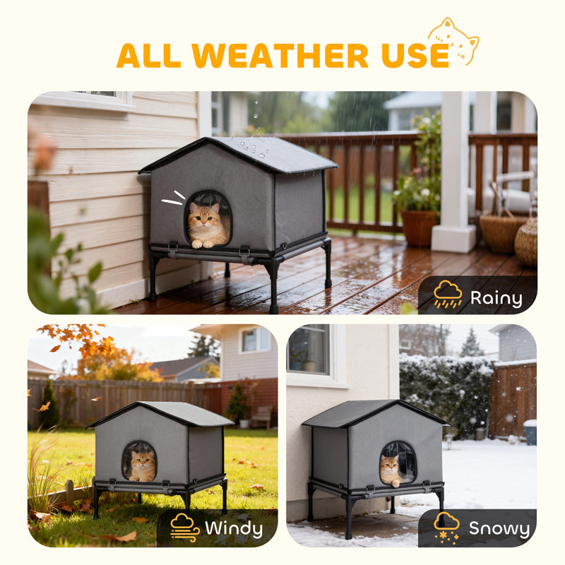 Waterproof Insulated Outdoor Cat House with Elevated Base for Feral Cats Grey AOSOM