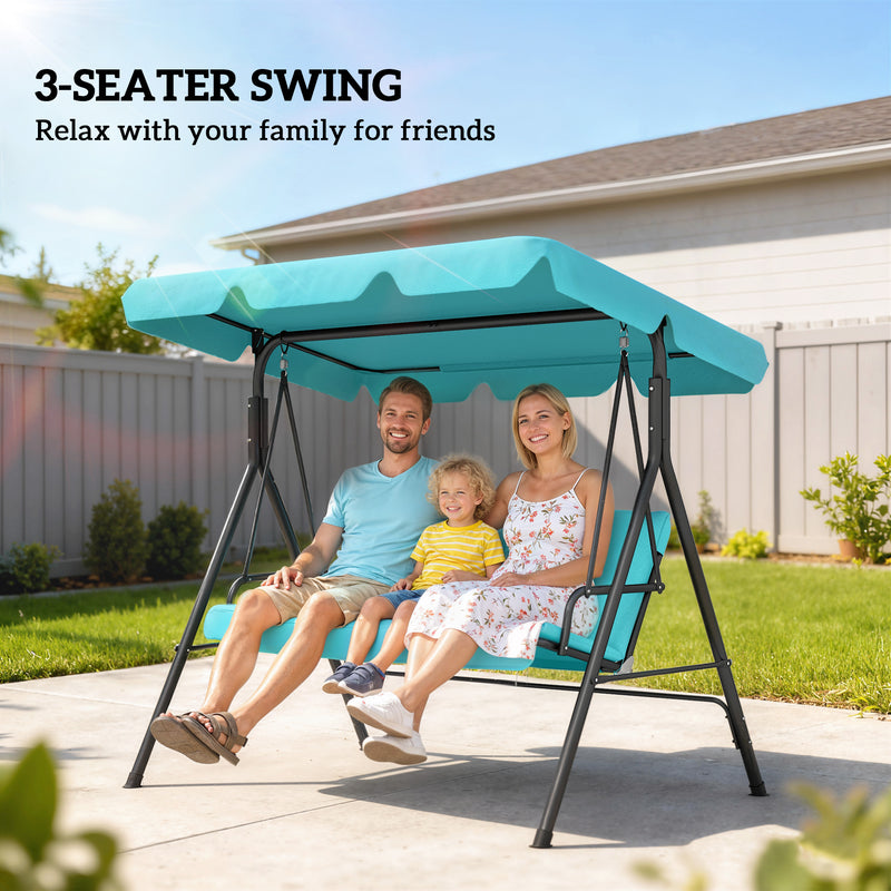 Patio Swing - 3 Seater Garden Swing Chair With Adjustable Canopy For Outdoor Relaxing, Blue