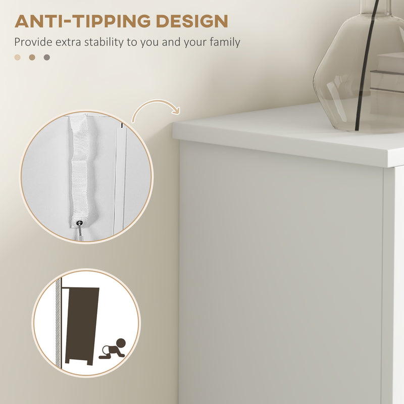 White Narrow Shoe Cabinet with Flip Drawers and Adjustable Shelves for Hallway Storage