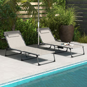 Set of 2 Khaki Sun Loungers with 5 Position Reclining Backs for Relaxing Outdoors