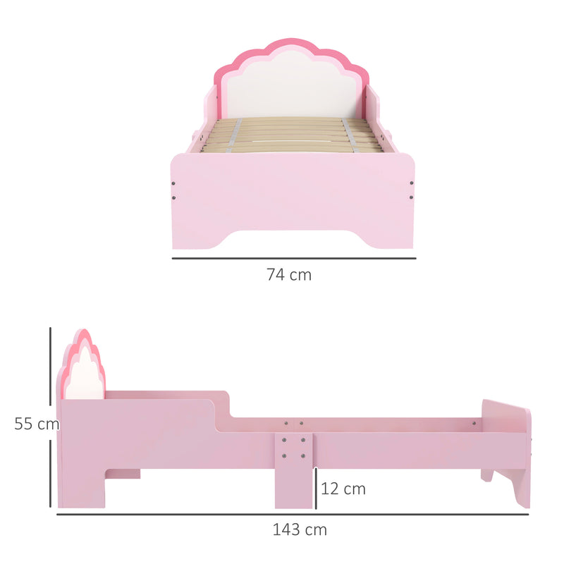 Toddler Princess Bed Frame With Cloud Design For Kids Bedroom 143 x 74cm, Pink