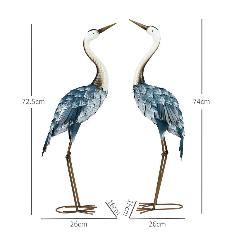 Crane Garden Ornaments Steel Statue Set 2 Piece Outdoor Decor for Patio Pond by Outsunny