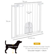 Pressure Fit Pet Safety Gate with Cat Flap and Double Lock For Stairs and Doorways White