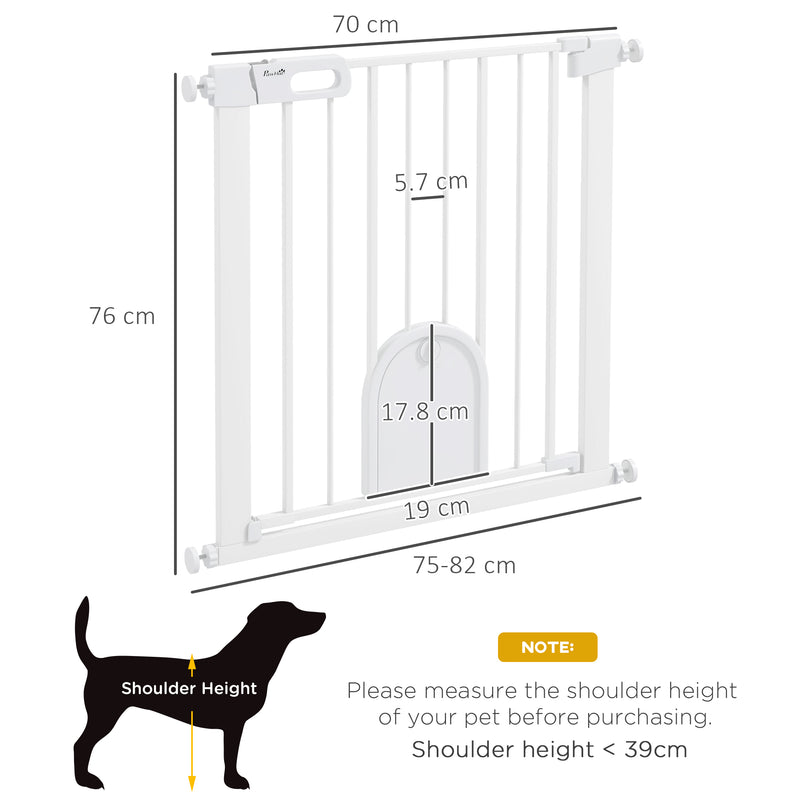 Pressure Fit Pet Safety Gate with Cat Flap and Double Lock For Stairs and Doorways White