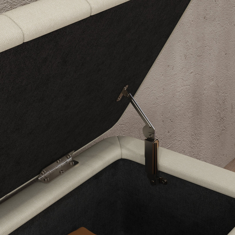 Cream White Linen Look Storage Ottoman Bench 92 x 31cm by HOMCOM