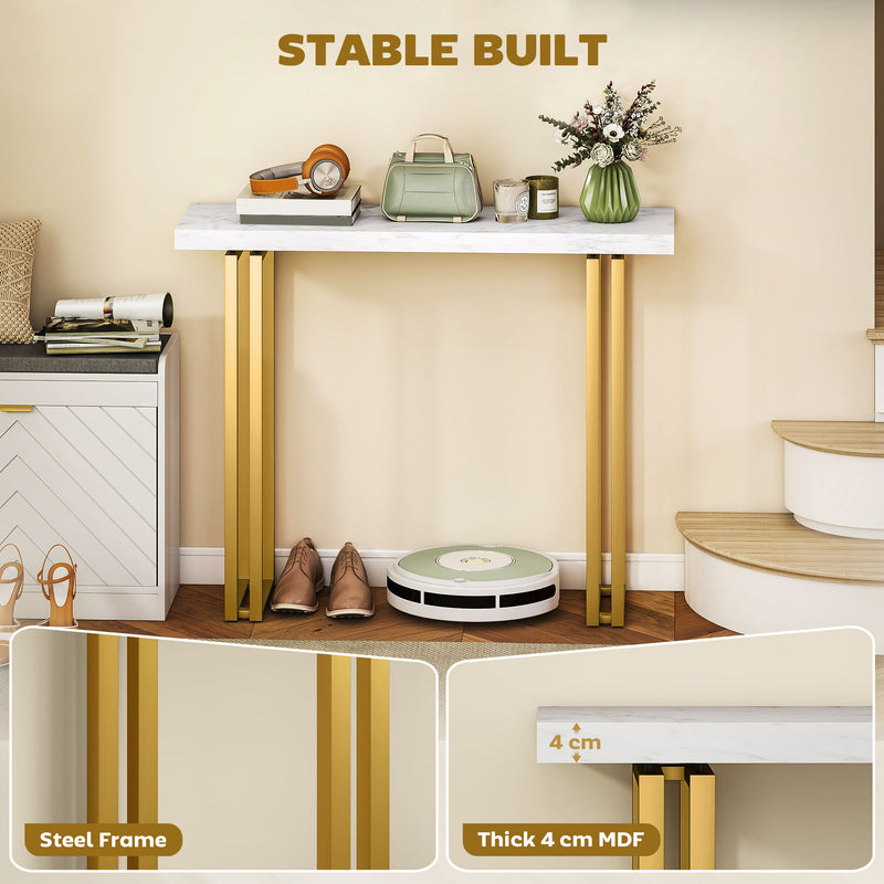 Narrow Console Table with Faux Marble Top and Anti Tip Design for Hallways White