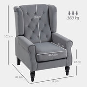Retro Wingback Accent Chair With Button Tufted Backrest For Living Room Comfort Light Grey