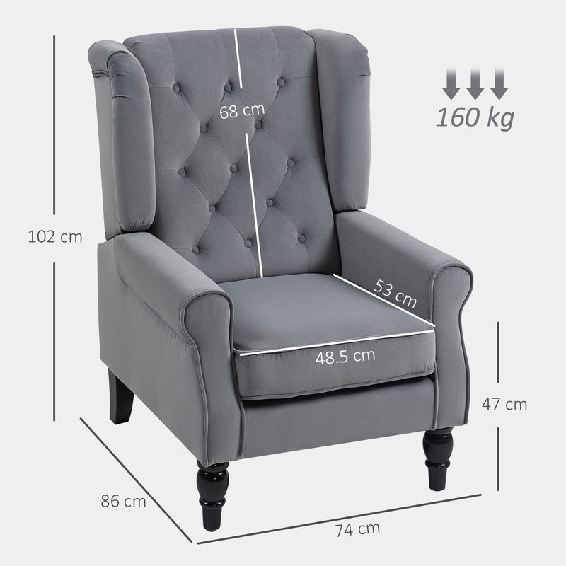 Retro Wingback Accent Chair With Button Tufted Backrest For Living Room Comfort Light Grey