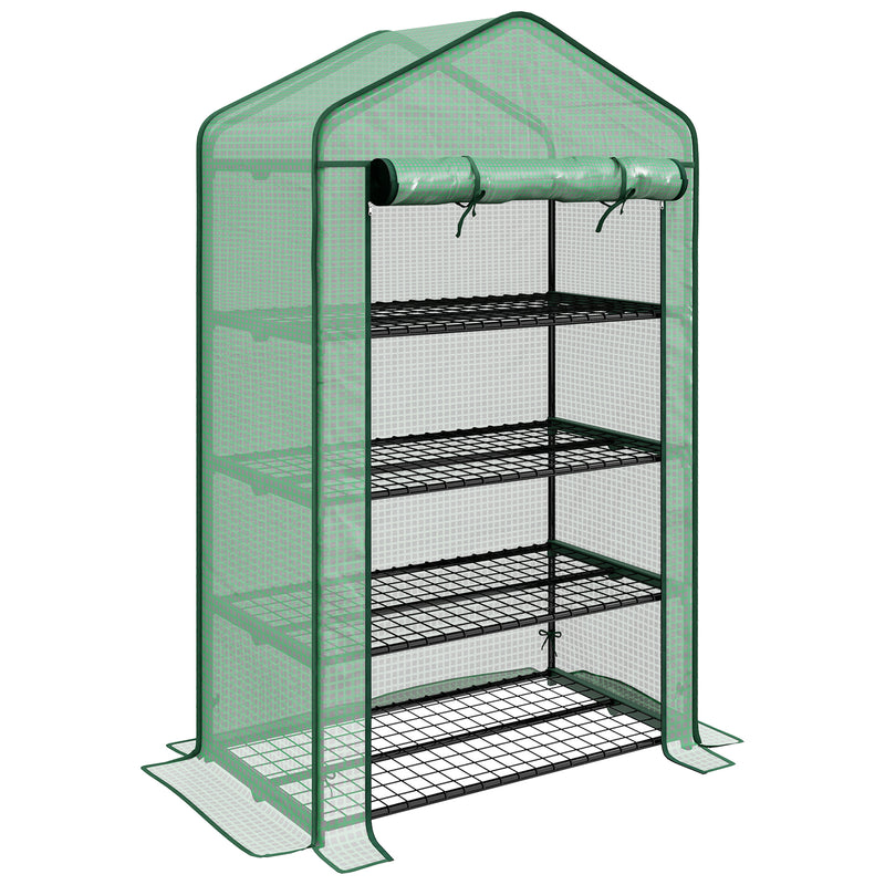 Four Tier Mini Greenhouse with Reinforced Cover for Plants and Seedlings Green