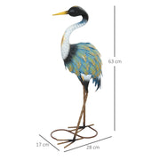 Outsunny Heron Garden Statue, Standing Garden Ornament, Metal Garden Gift with Stakes, 28 x 17 x 63 cm, Multi-Colour AOSOM